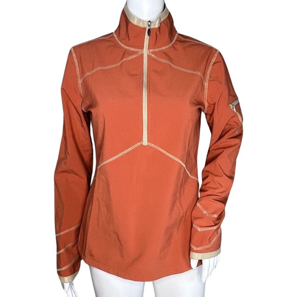Athleta Jacket Womens Small Orange Tan Soft Shell 1/2 Zip Workout Athleisure